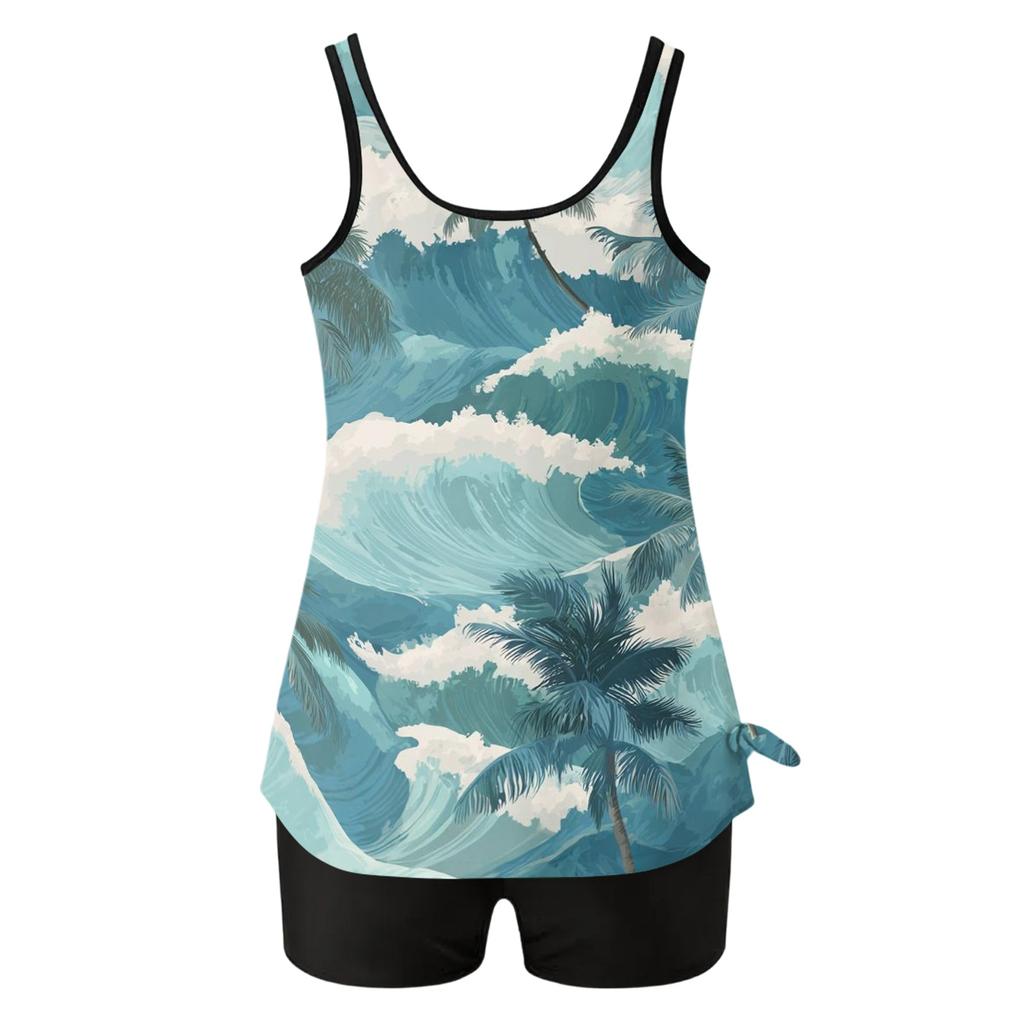 Women’s Sleeveless Tankini Top and Shorts Set Lightweight Printed Swimwear with Scoop Neck and Relaxed Fit for Beach Pool