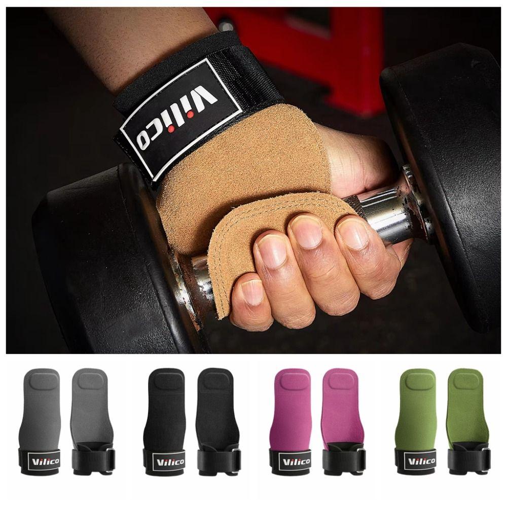 1 Pair Raised Anti-slip Cowhide Gym Gloves Wear-resistant Weightlifting Wrist Wraps  Build Muscle