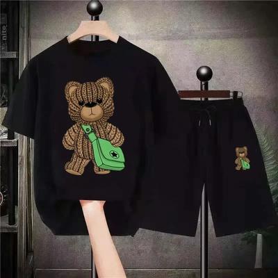 2 Piece Set For Men Cotton Bear Short Sleeves T-Shirts Shorts Sport Suit Short Sets Men Casual Summer Outfits Male Set