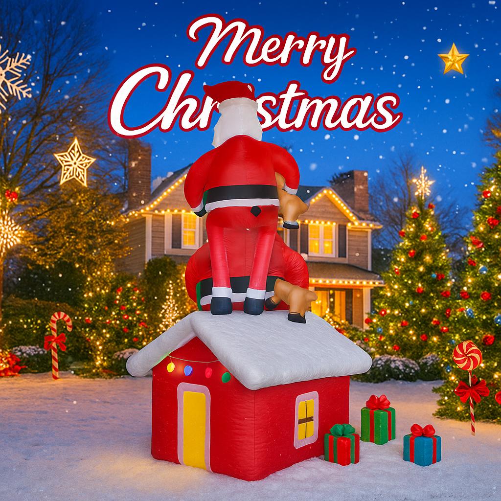 9.51FT Large Inflatable Santa Claus Reindeer Toy Home Decor Ornament Christmas Decoration forYard Xmas Supplies Holiday Gifts
