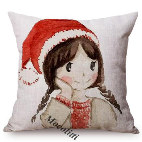 Happy New Year Cartoon Animal Cushion Cover Santa Claus Elk Christmas Decorative Cotton Linen Sofa Throw Pillow Case Cojines