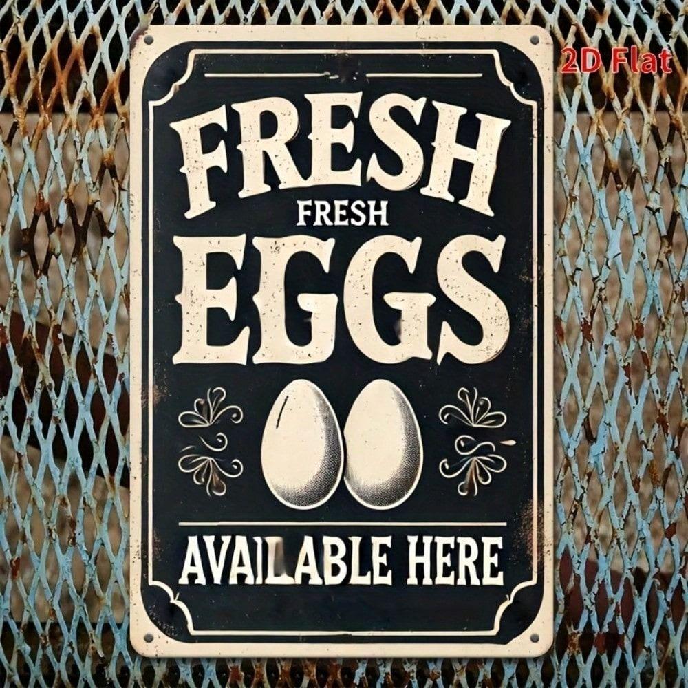 Metal Wall Art Sign Fresh Eggs Available Here Vintage Tin Poster for Cafe Bar Decor