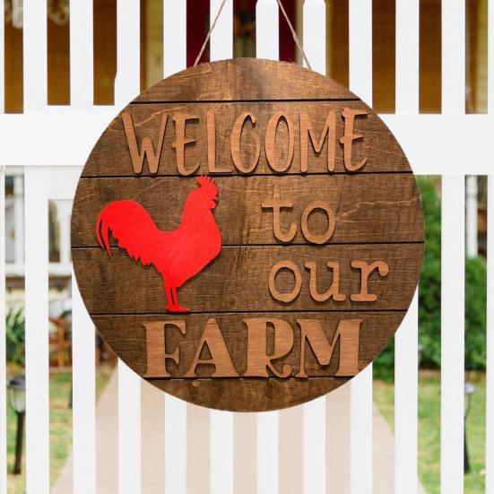 

Door Sign Rustic Red Rooster Pattern Welcome Sign Wooden Front Door Pendant for Farmhouse Home Decoration