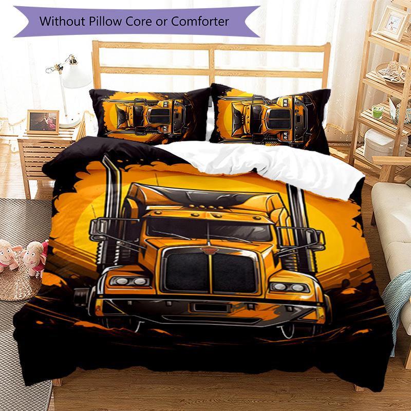 Truck Driver 3pcs Bedding Set Duvet Cover Closure Includes 1 Duvet Cover & 2 Pillowcases for All Seasons Bedroom Home Dorm Decor