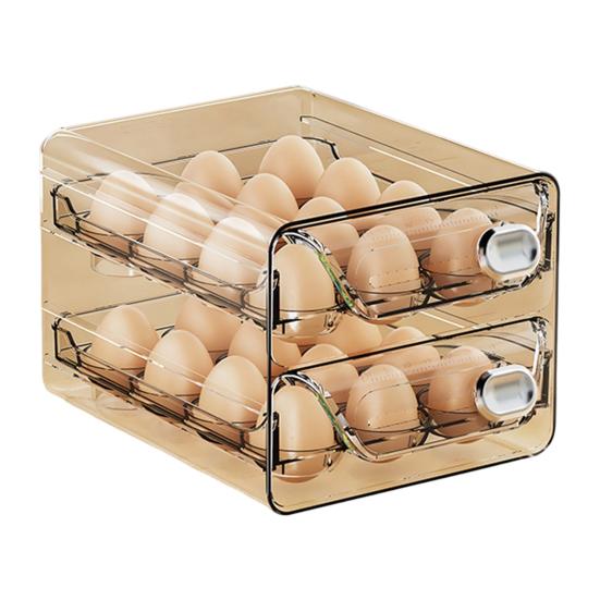 Egg Storage Box Transparent Space Saving Egg Container with Individual Slots Smooth Sliding Drawer Egg Holder for Kitchen Refrigerator