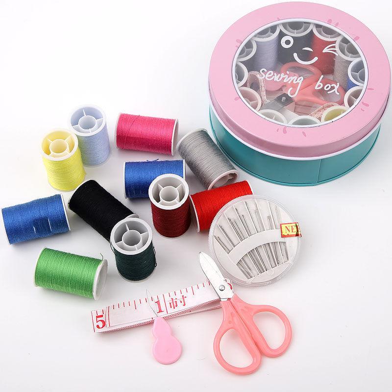Home General Merchandise Wrought Iron Nordic Style Sewing Box, Round Needle and Thread Set, Sewing Tool Sewing Kit