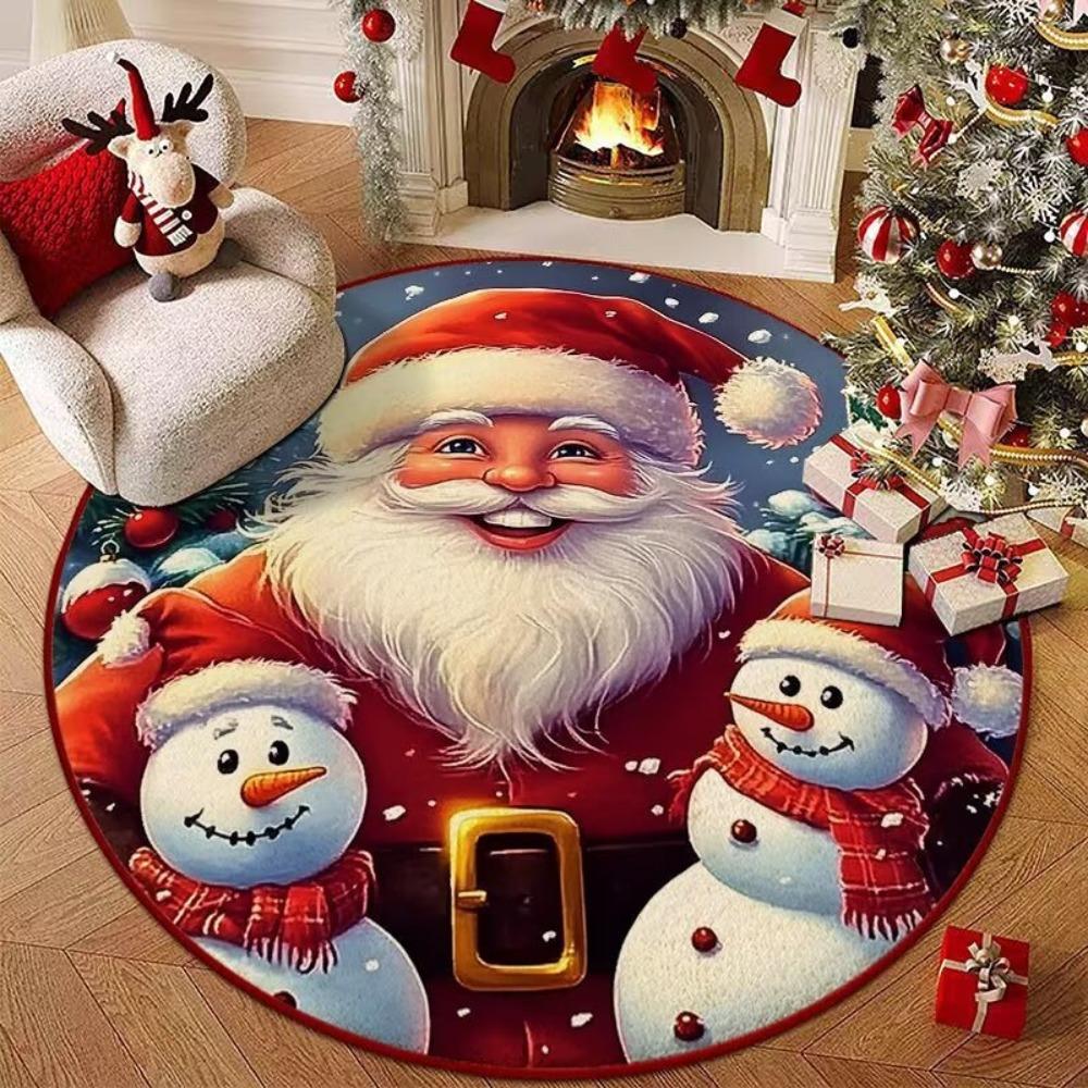 

Snowflake Print Round Rug Polyester Round Carpet Santa Claus Decorative Floor Rugs Living Room Style 4