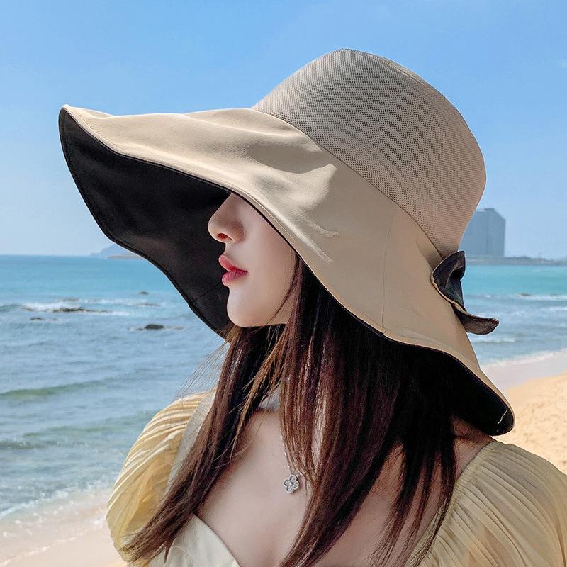 Fisherman's hat women's summer oversized brim versatile breathable black rubber sun hat anti UV sun hat women Hats & Caps (women’s)