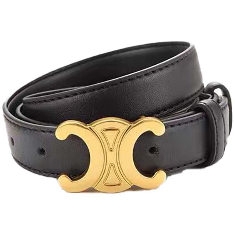 Color Solid Fashionable Gold Buckle Design Women Double Layer Belt Cowhide