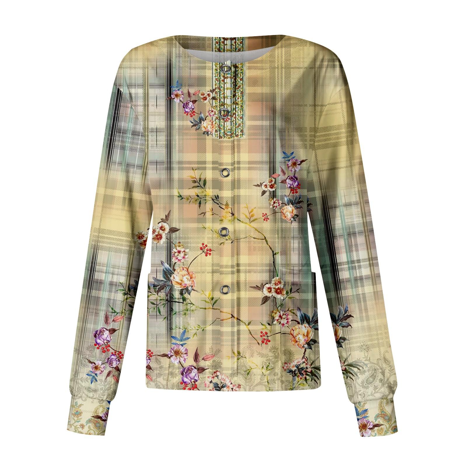 

Женский повседневный однобортный однобортный кардиган с длинным рукавом и принтом, рабочая одежда, топ XL жёлтый