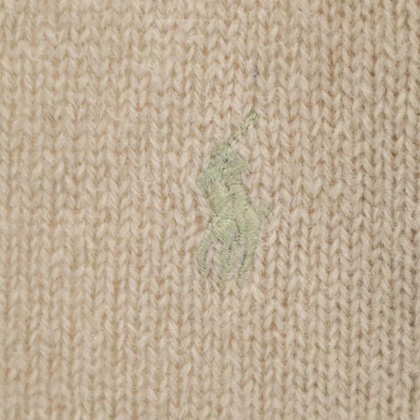 RALPH LAUREN One point embroidery Long sleeve V neck sweater S Beige knit Women Used