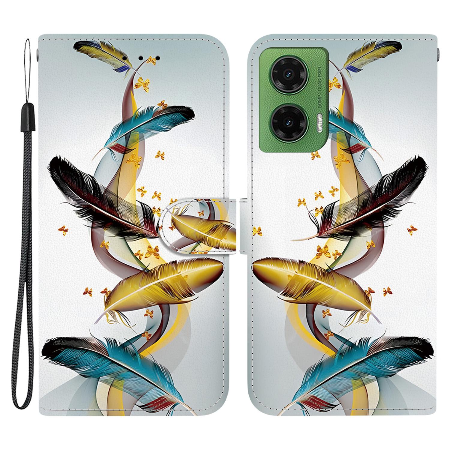 

For Motorola Moto G35 5G Case Pattern Printing Anti-Drop Leather Flip Wallet Phone Cover with Lanyard B