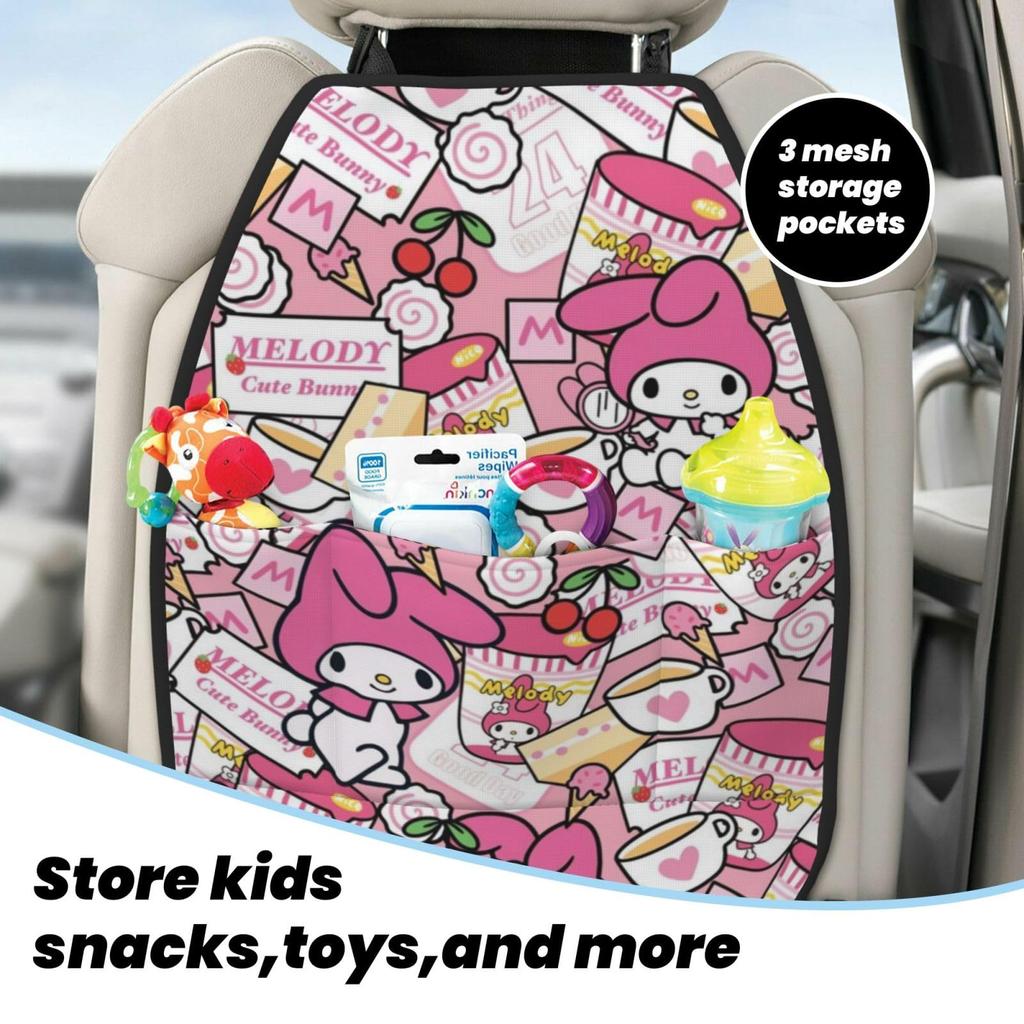 Kick Guard, 2-Piece Set, My Melody Seat Back Pocket, Car Storage Pocket, Rear Seat