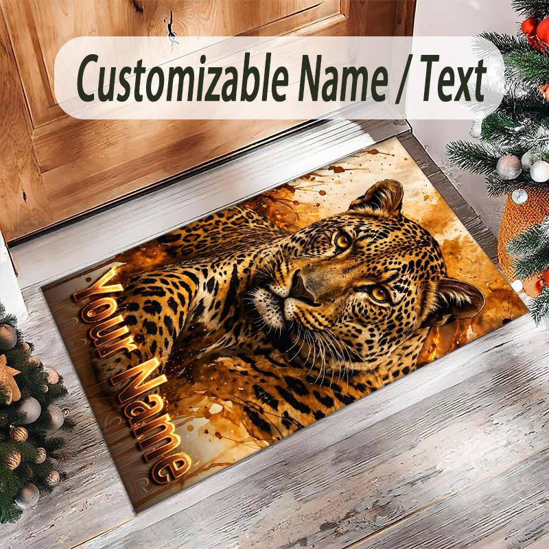Lion Tiger Theme Crystal Velvet Rug Personalized Custom Name Text Soft Floor Mat Home Decor