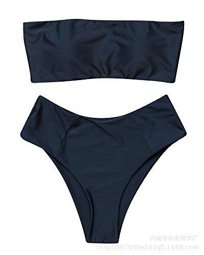 Women s, Piece Set Bikini Swimsuit Off-Shoulder High Waist Swimsuit S чёрный