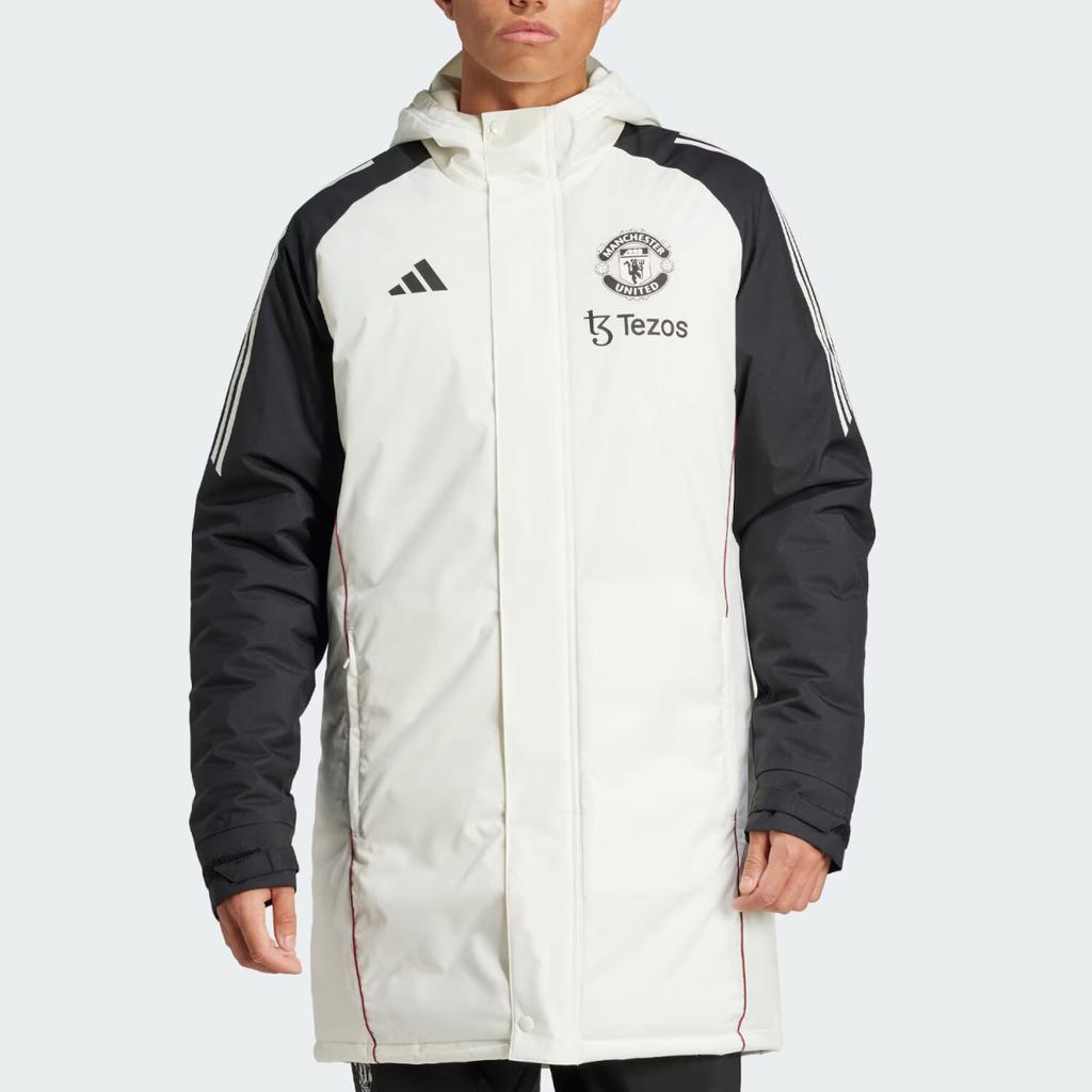 Adidas Manchester United Sportovní Lifestylová Série Tréninková Neformální Větruodolná Teplá Bavlněná Bunda s Kapucí Unisex Bunda Bílá JE3724