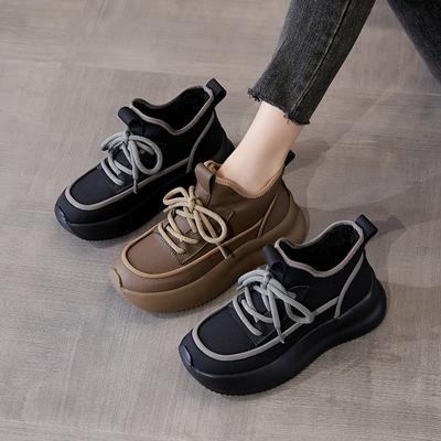 Genuine Leather Daddy Shoes Women's Winter New Trendy Lightweight Thick-soled Plus Velvet Casual Sports Forrest Gump Shoes