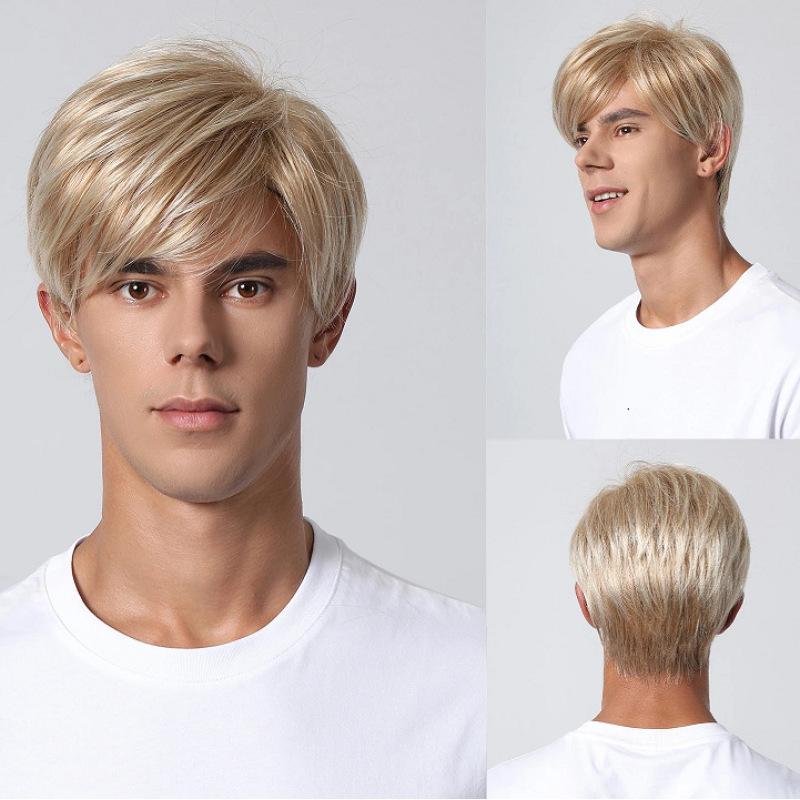 Men's Wig Short Blonde Brown Wig Layered Synthetic Hair for Male Cosplay Anime Halloween Wig Daily Cosplay Use Heat Resistant Fiber