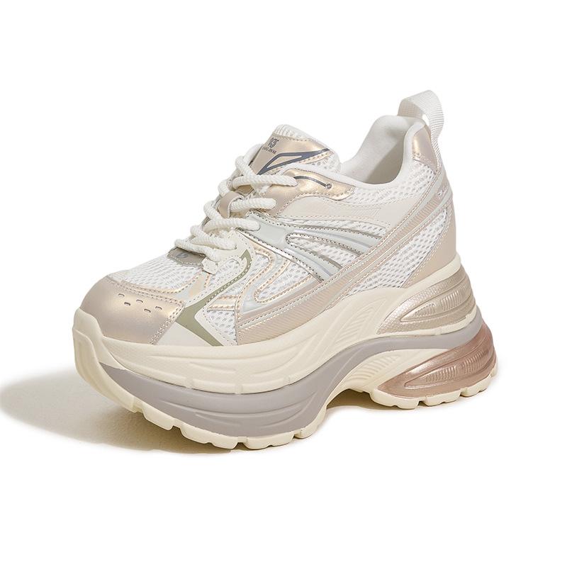 

10СМ Воздушная сетка Синтетическая микрофибра Кожа Повседневная спортивная обувь Женская Осень Вулканизированные Массивные кроссовки Смешанный цвет Модная обувь 39 бежевый