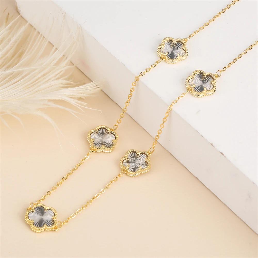 2024 Hot Sale 10 Colors Five-Leaf Flower Set Bracelet Necklace Classic Simple Women Zircon Set Suitable For Daily Party Wear