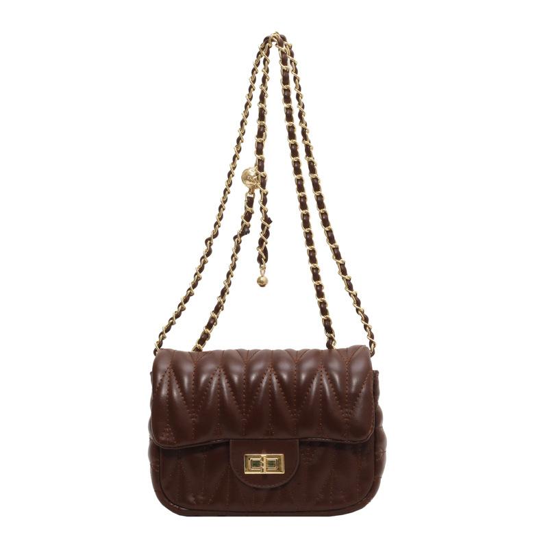 

Осень и зима ретро кэжуал нишевый дизайн сумка 2025 новая женская сумка популярная цепочка сумка через плечо маленькая квадратная сумка темно-коричневого