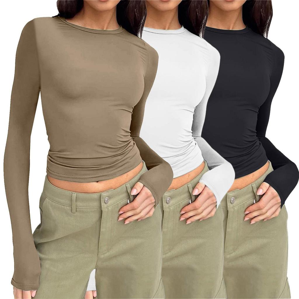 European and American Women's Casual Slim Fit Long Sleeve Pullover T-shirt Streetwear Set