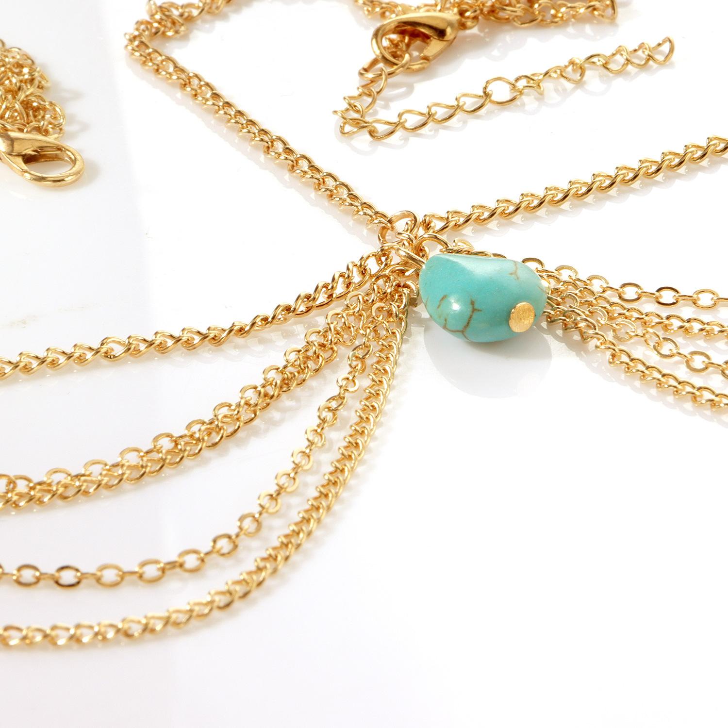 European and American jewelry, multi-layer chain turquoise water drop head chain headgear women, fashionable baroque headband headband золотой
