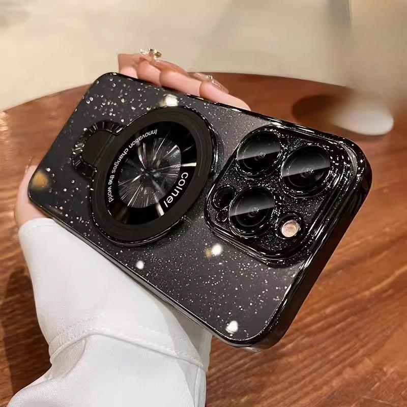 Suitable for IPhone 16 Mobile Phone Box Fulcrum Electroplated Star Sky Magnetic Suction Bracket Apple 15 Transparent All-inclusive Hard Cover