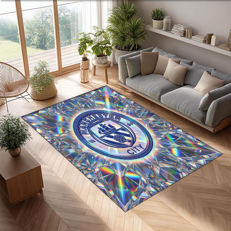 Manchester City Printed Flannel Area Rug Non Slip Soft Polyester Floor Carpet Indoor Decor Mat for Bedroom Living Room Sofa