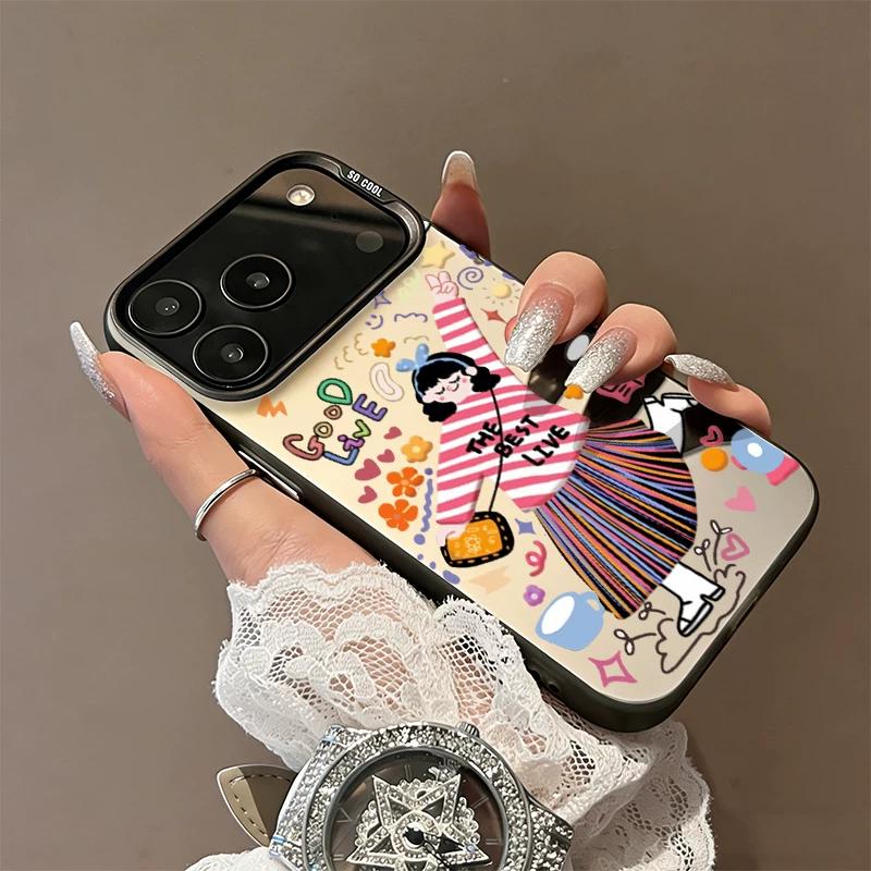 Cute Cartoon Girl Phone Case, Colorful Graffiti Art Mirror Surface Cover, Shockproof Protective Case