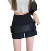 Plus Size Curvy Women's Black High-Waisted A-Line Skort with Mini Slit