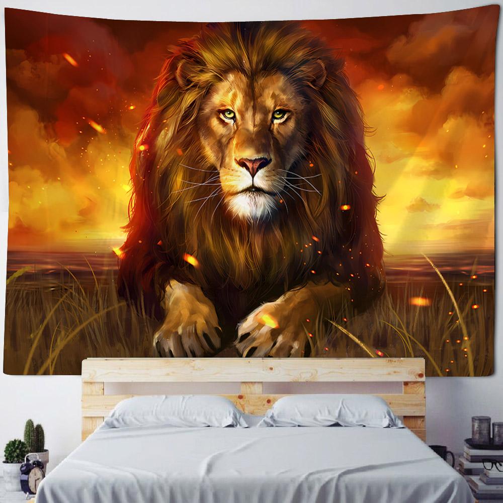 Animal oil painting tapestry, tiger lion elephant wolf, art decoration, wall hanging, hippie, home background cloth, bedroom