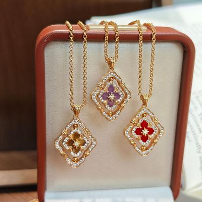 French Antique High-End Sense Versatile Rotating Double-Sided Four-Leaf Clover White Shell Necklace Light Luxury Design Neck Chain Collarbone Chain