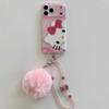 Cute Cartoon Pink Diamond KT Cat Chain Phone Case for iPhone 16/15 Pro Max, Rhinestone Decoration Protective Cover