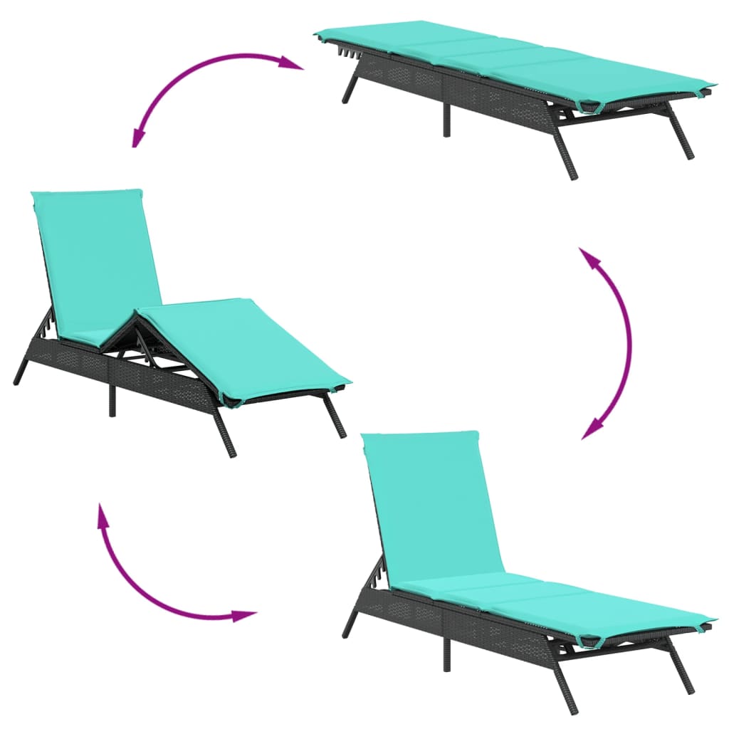 2 Piece Sun Lounger Set with Table Black Poly Rattan