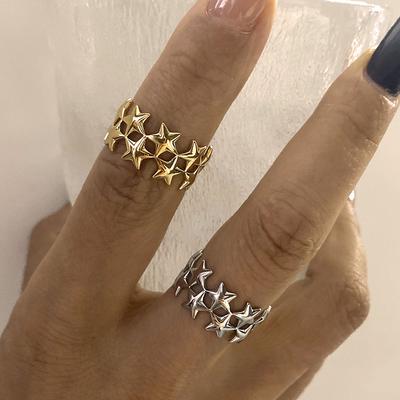 2025 New Stainless Steel Double Layer Star Waterproof Rings for Women Gold Color Opened Star Rings Cute Wedding Jewelry Gifts