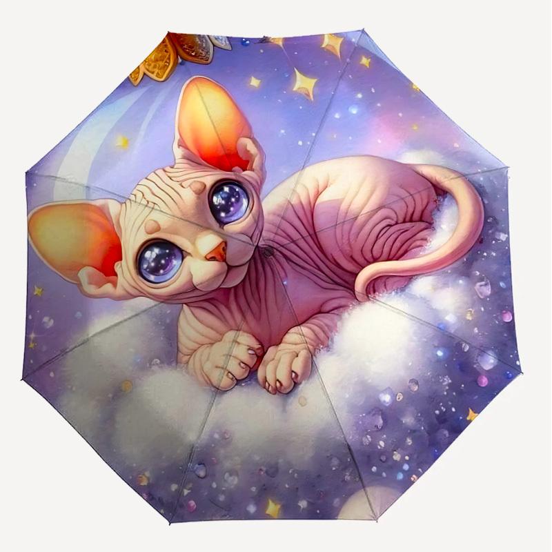 1PC Sphynx Cat Starry Sky Umbrella-8-Rib Reinforced, Automatic Open, Lightweight & Durable, Cute Fashion Accessory for Outdoor-P99