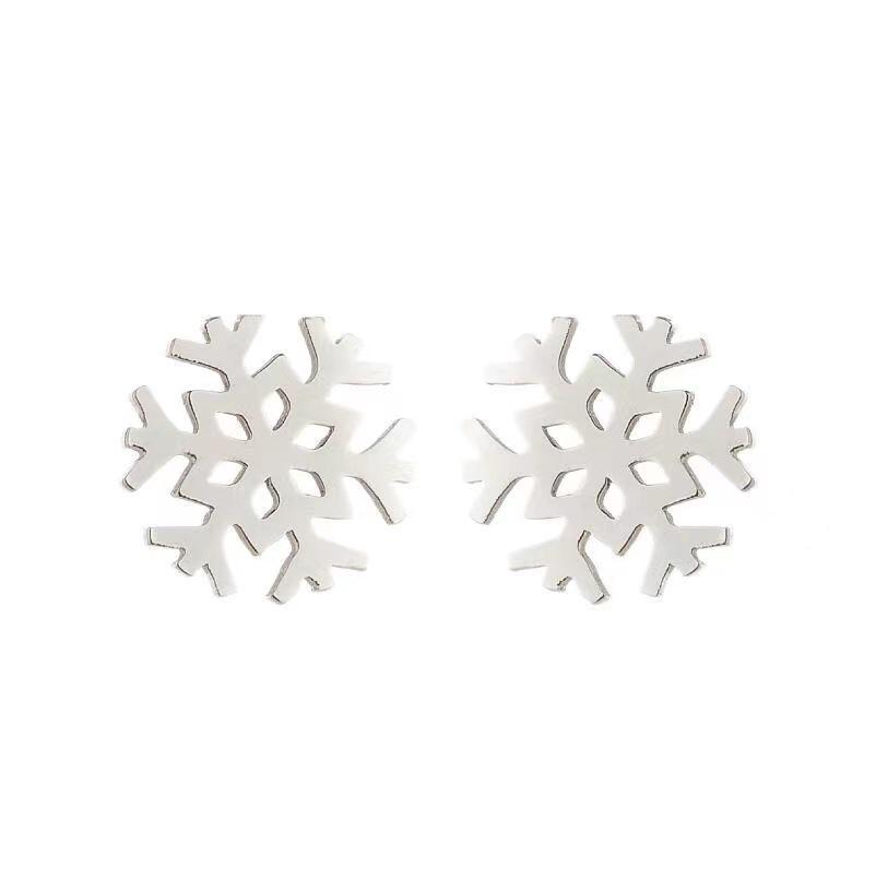 Stylowe Kolczyki Płatki Śniegu dla Kobiet - Elegancki Wzór Kwiatu Lodu, Kompaktowy Prezent Świąteczny, Dodatek Mody Inspirowany Koreą