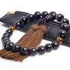 Men's Buddhist Prayer Beads for Funerals, Made of Striped Ebony and Tiger's Eye Stone with a Prayer Bead Bag, Perfect for Formal Wear, Funerals,