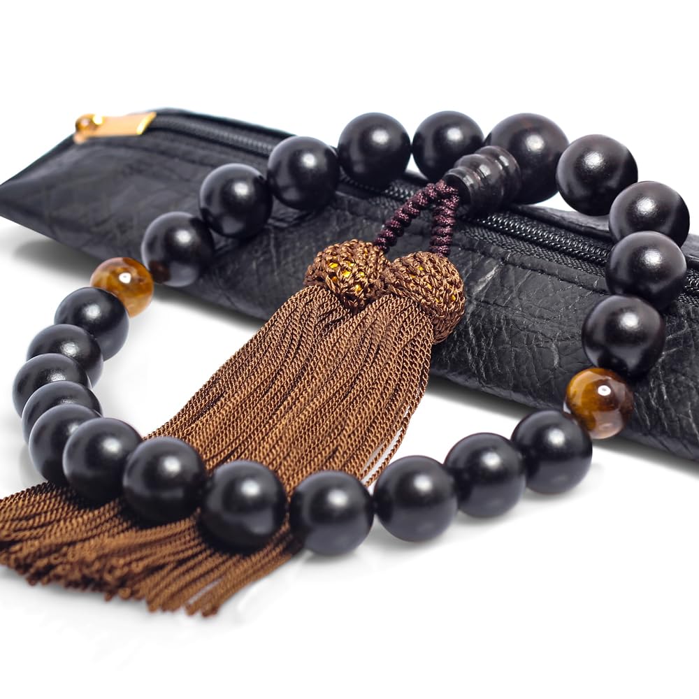 Men's Buddhist Prayer Beads for Funerals, Made of Striped Ebony and Tiger's Eye Stone with a Prayer Bead Bag, Perfect for Formal Wear, Funerals,
