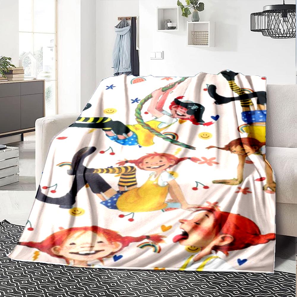 Coperta Stampata a Tema Pippi Calzelunghe - Perfetta per Divano, Letto, Viaggi e Uso all'Aperto | Lavabile in Lavatrice, Accogliente e Durevole.