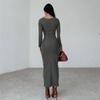 New Autumn and Winter Women's Fashion Round Neck Long Sleeve Slim Fit Hip Solid Color Temperament Dress