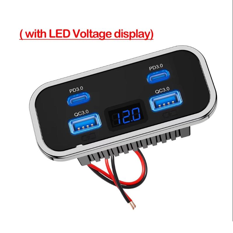 4-Port 12V/24V Car USB Socket Charger 76W Dual PD3.0 Type-C & Dual Quick Charge QC3.0 Power Adapter for Marine Bus ATV Truck