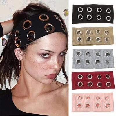 1 Peça Com Anel de Metal Design Circular Cool Recorte Moda Lenço de Cabeça Respirável Faixa de Cabeça para Lavar o Rosto Estilo Escuro Multicolor