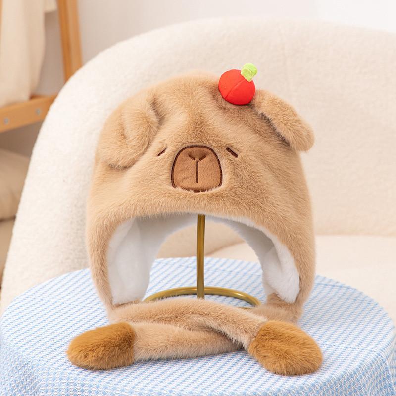 Capybara Hat Plush Movable Ears Winter Warm Cartoon Animal Hats Decorations