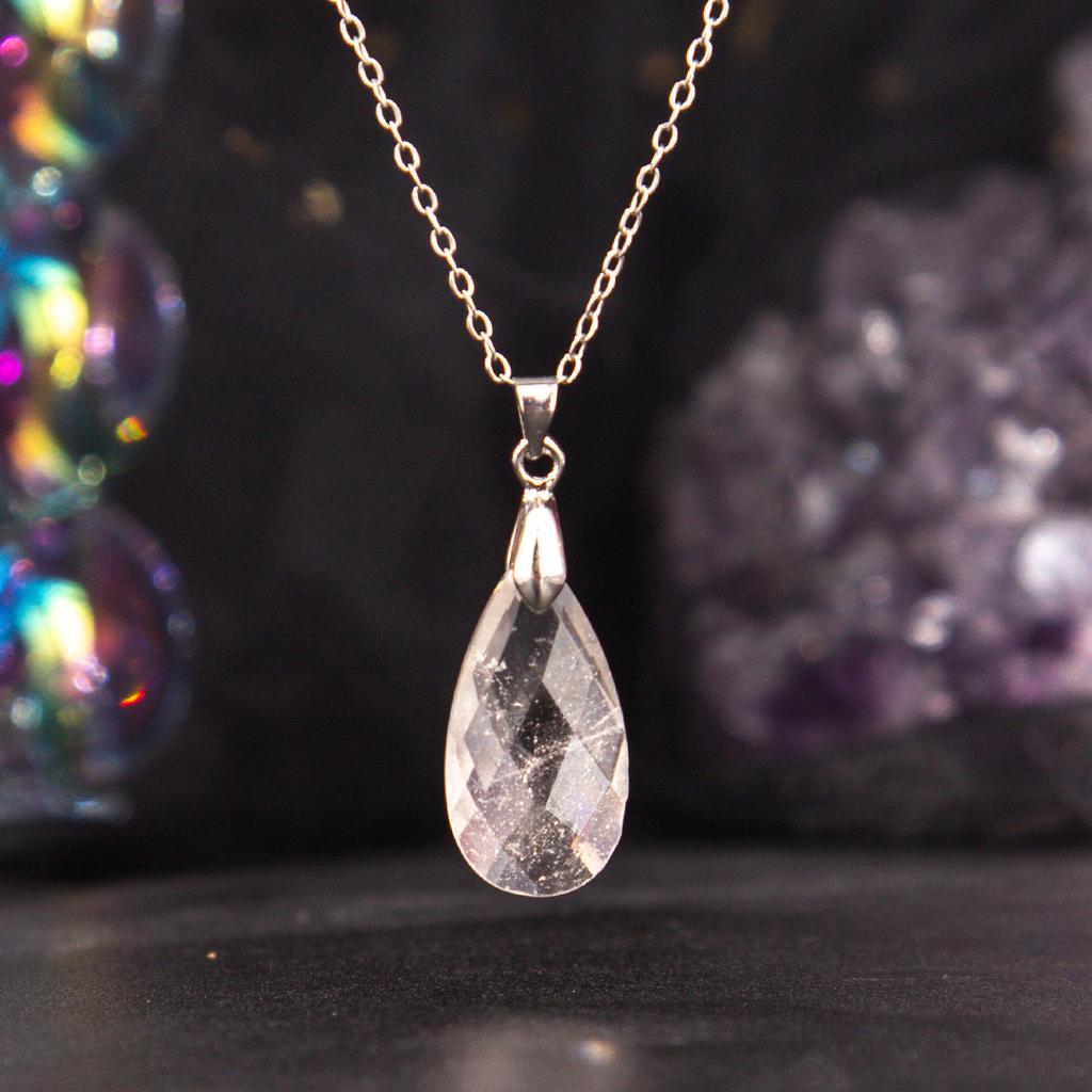 Natural Crystal Pendant, Blue Gold, Amethyst, Cut Surface, Long Water Droplet Necklace, jewelry,Christmas Gift, Valentine's Day Gift, Birthday Gift