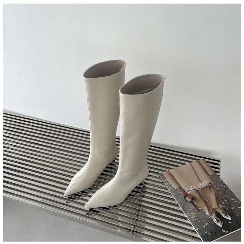 Fashion 2025 Fashion Sexy Pointed Low Heels Knee Long Boots Women's Spring/Autumn PU Sewing Party Ball Western Boots 35-40