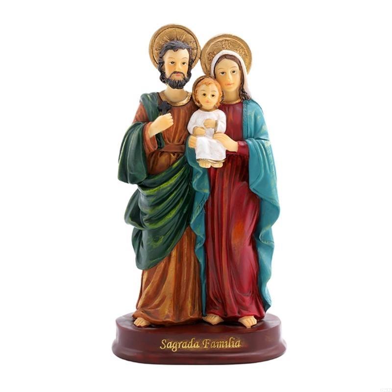 62KD Holy Family Statue Christian Resin Crafts Colorful Nativity Ornament Unique Religous Figurine for Catholic Collections