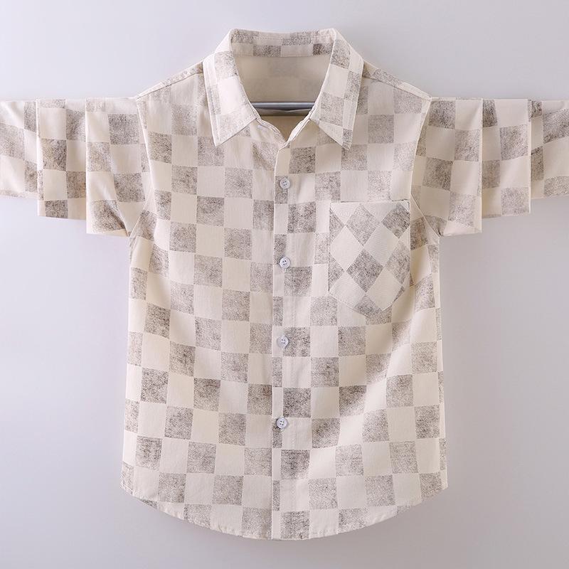 Boys' Long-Sleeve Plaid Cotton Shirt – Autumn Fashion for Kids