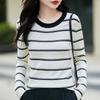 Women's French Color Block Striped Knitwear: Korean Style Long Sleeve Slim Fit Base Sweater
